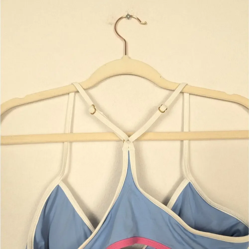 L*Space Periwinkle Cream Pink Trim Racerback Bikini Top Size L